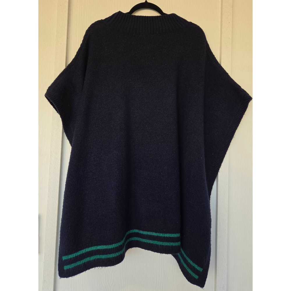 Free People Navy Blue Knit Poncho Sweater Oversized OS Lagenlook Boho Granola - Picture 2 of 5